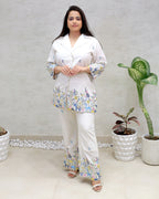 Embroidered Motif Collar Shirt with Pants