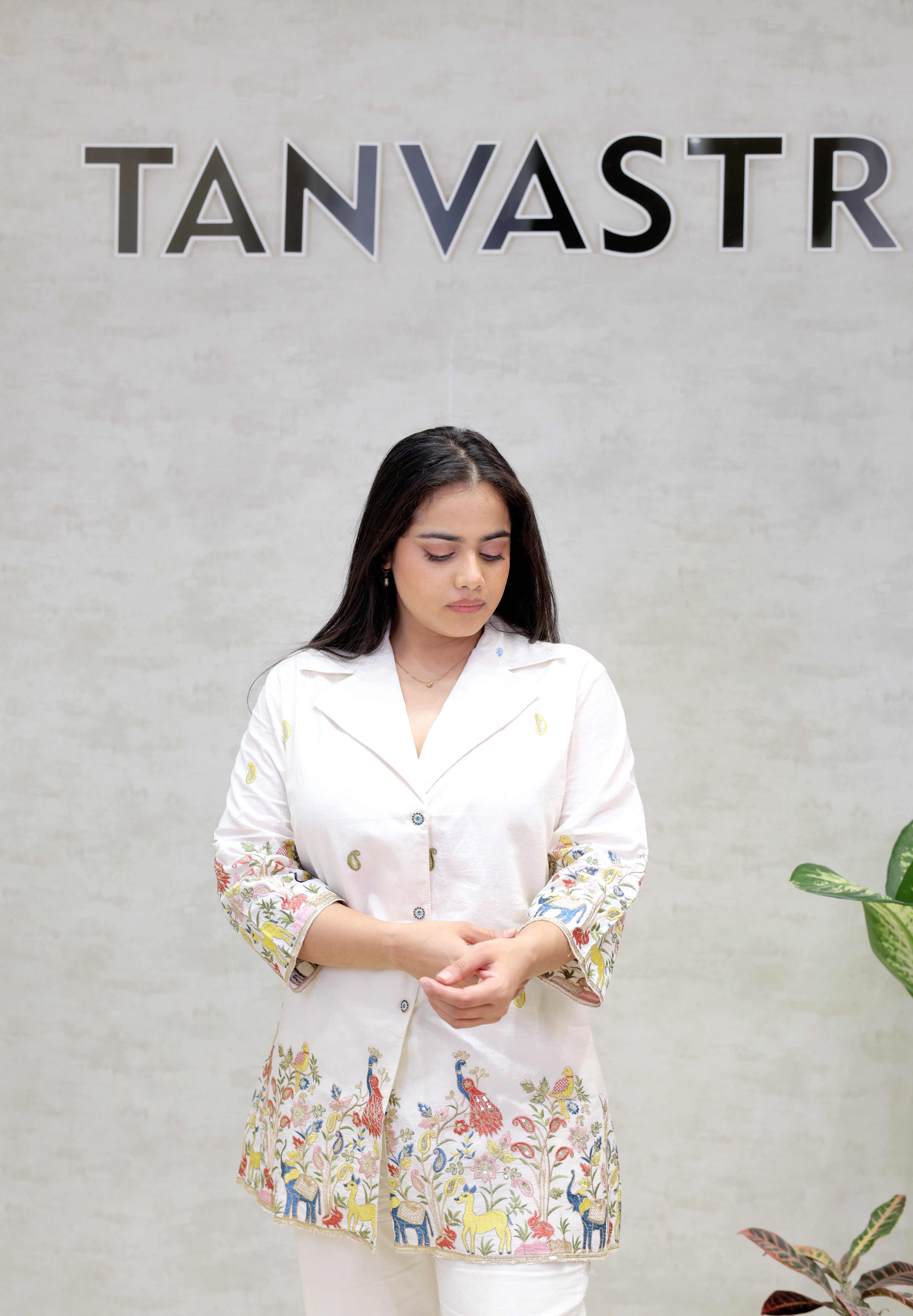 Embroidered Motif Collar Shirt with Pants