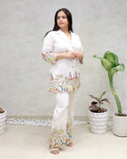Embroidered Motif Collar Shirt with Pants