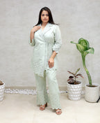 Angrakha Collar Schiffli Shirt with Pants