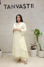 A-line Long Kurta Net Yoke with Pants