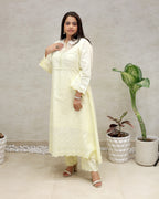A-line Long Kurta Net Yoke with Pants