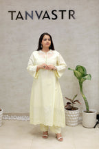 A-line Long Kurta Net Yoke with Pants