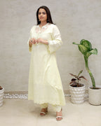 A-line Long Kurta Net Yoke with Pants