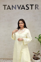 A-line Long Kurta Net Yoke with Pants