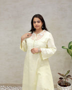 A-line Long Kurta Net Yoke with Pants
