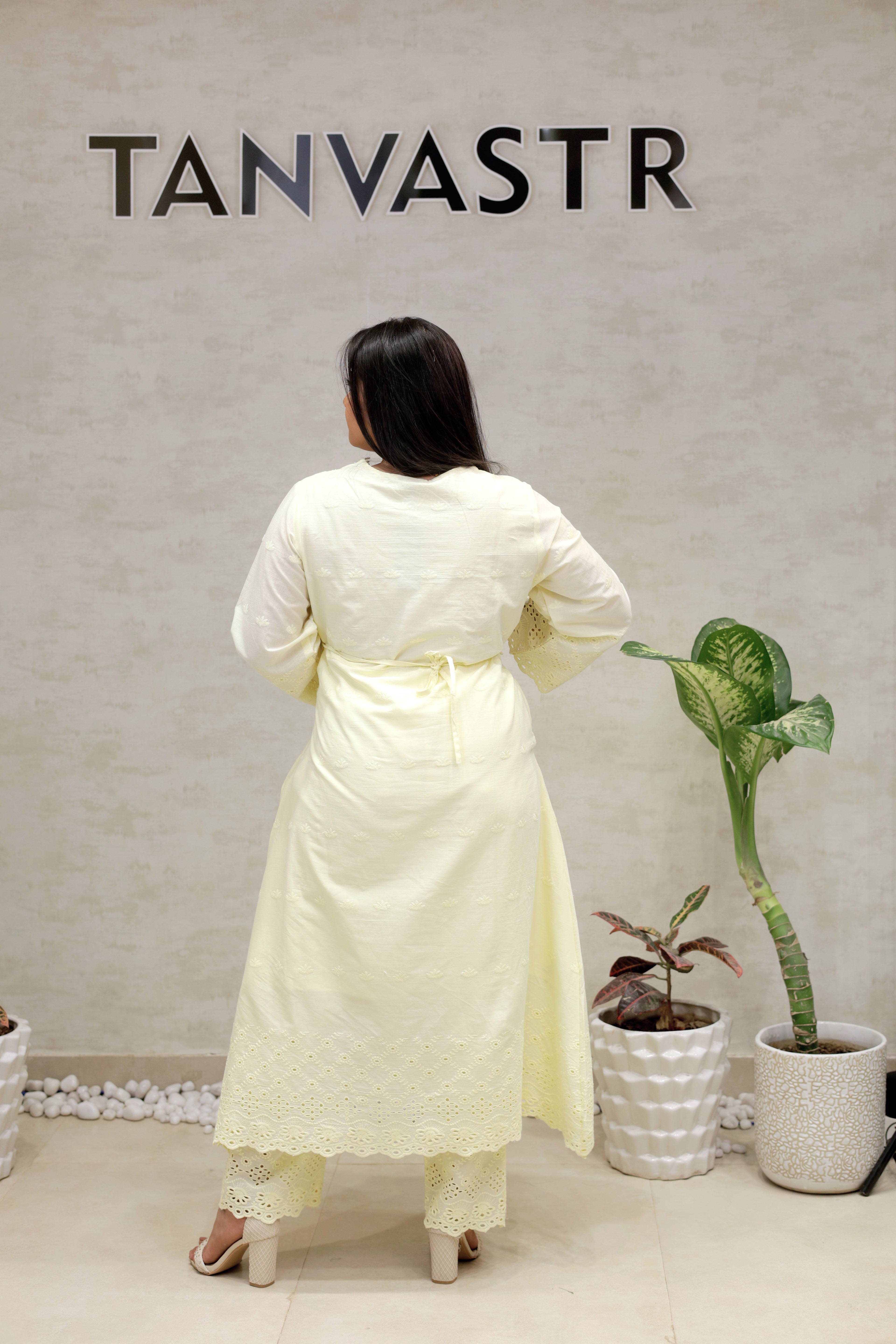A-line Long Kurta Net Yoke with Pants