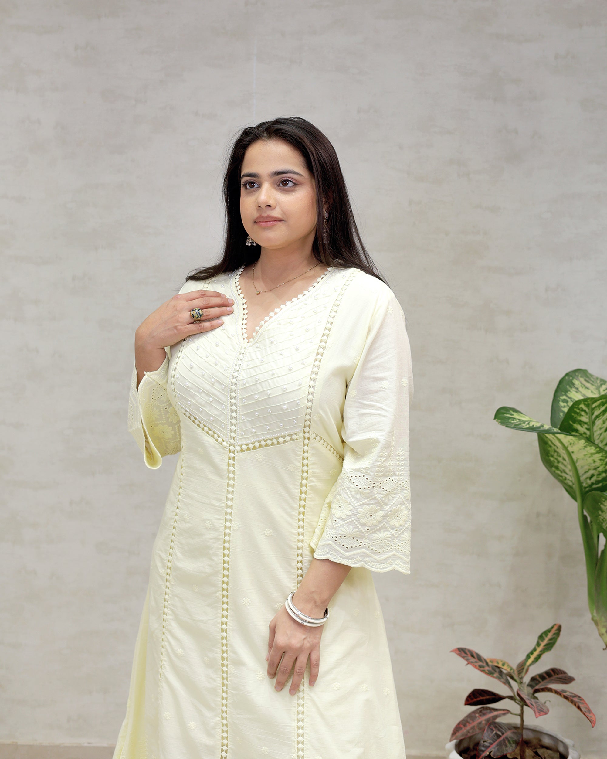 A-line Kurta Pintex Yoke with Pants