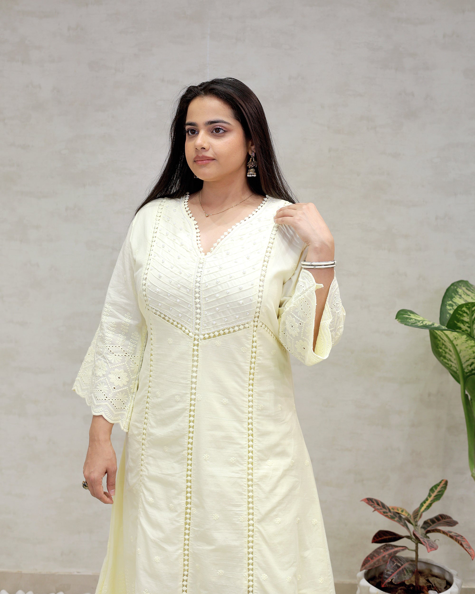 A-line Kurta Pintex Yoke with Pants