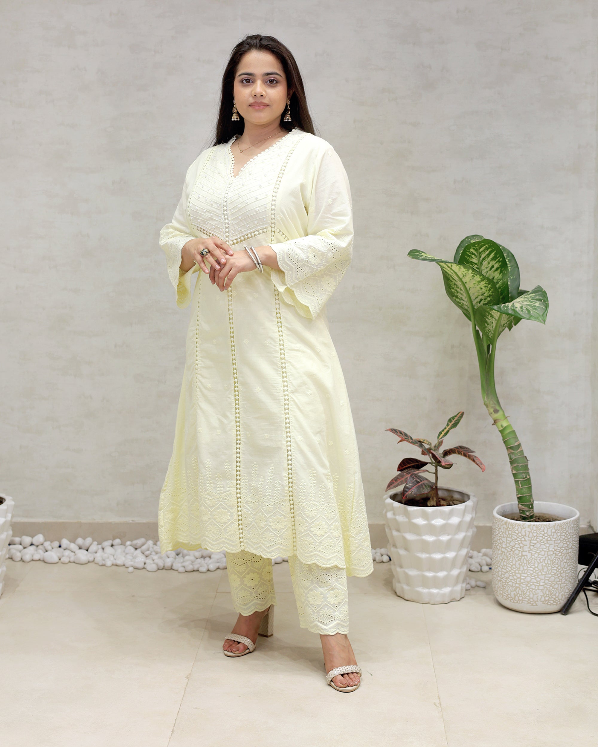 A-line Kurta Pintex Yoke with Pants