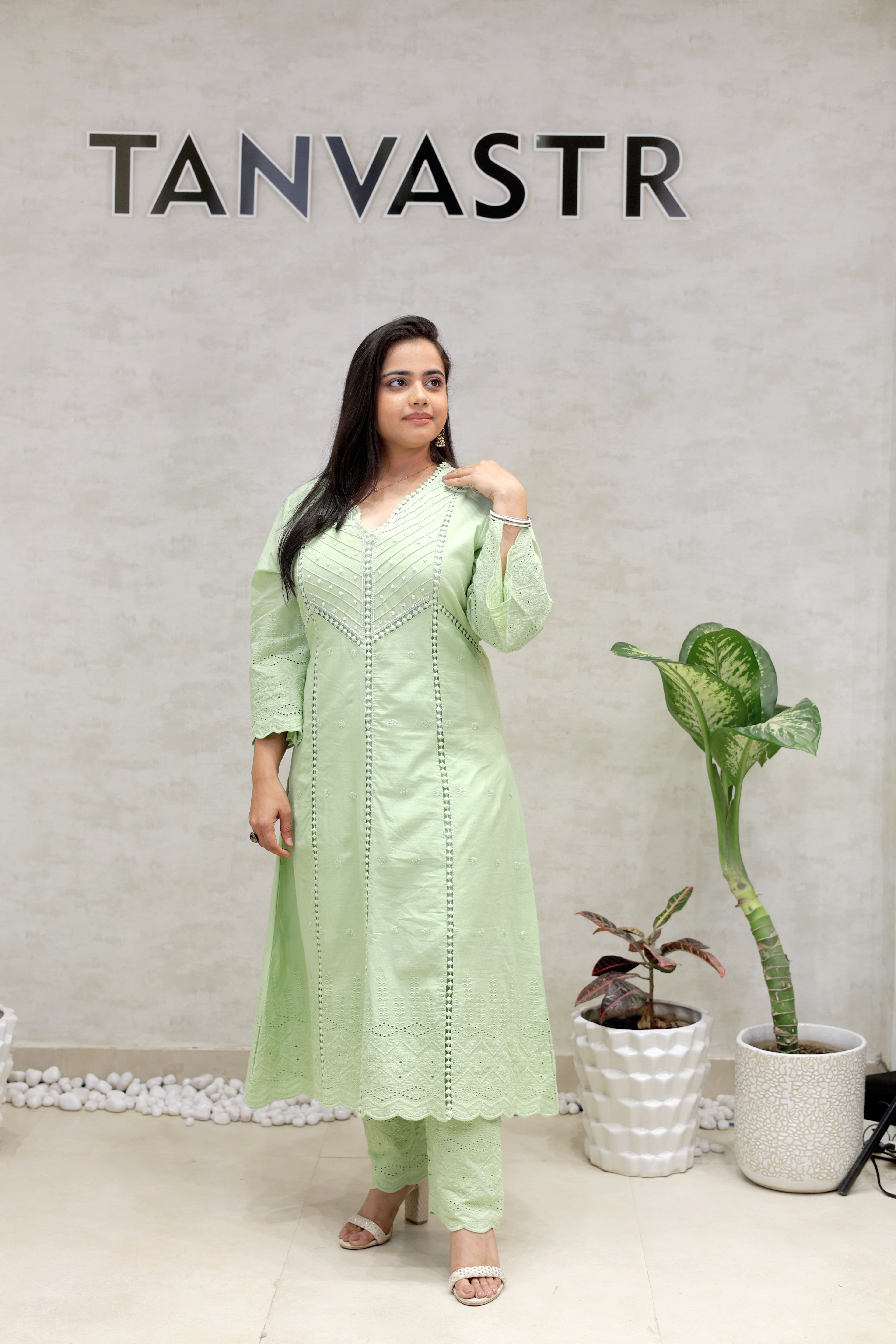 A-line Kurta Pintex Yoke with Pants