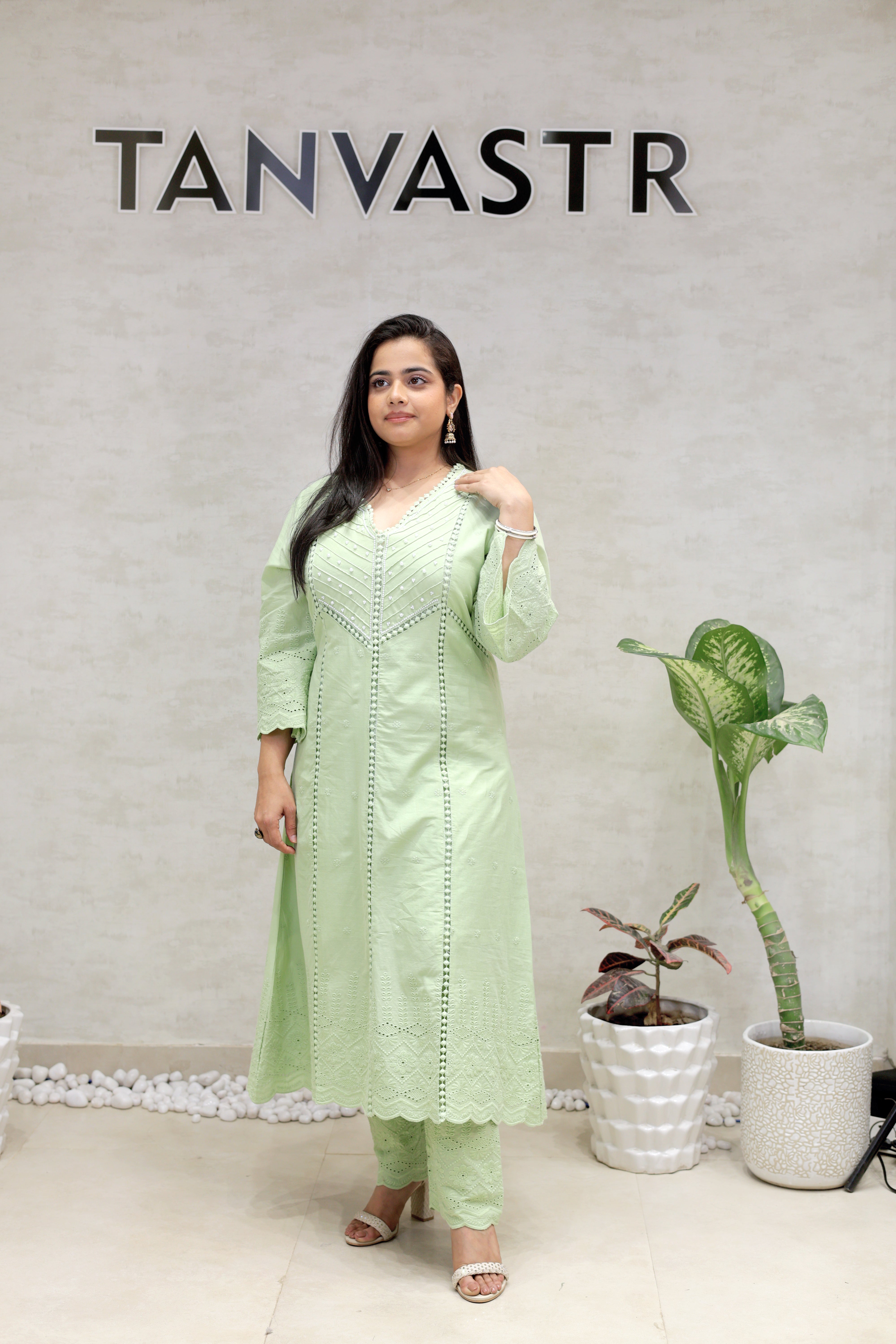 A-line Kurta Pintex Yoke with Pants
