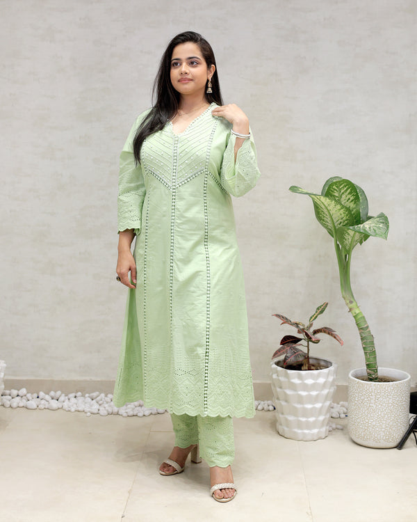 A-line Kurta Pintex Yoke with Pants