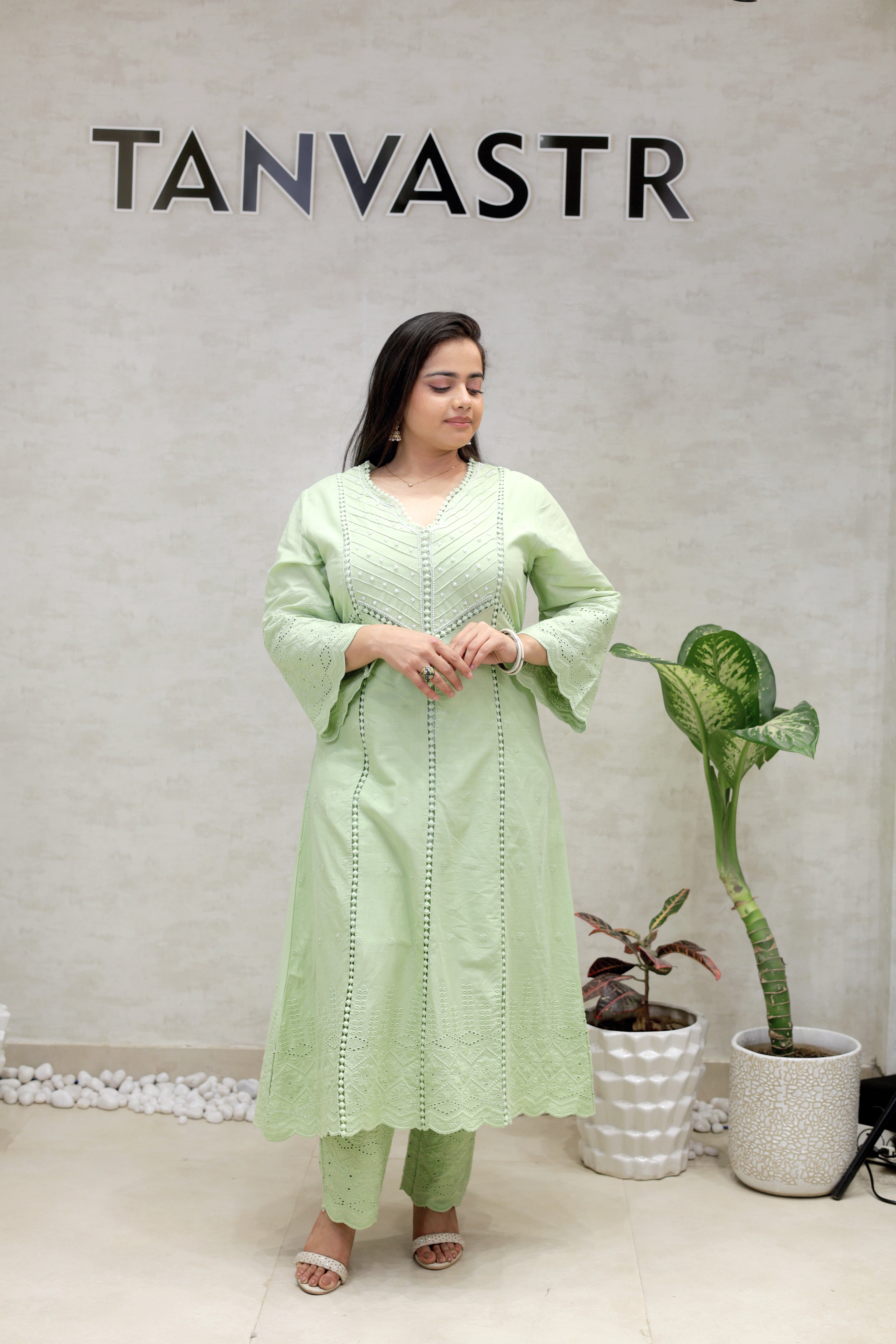 A-line Kurta Pintex Yoke with Pants