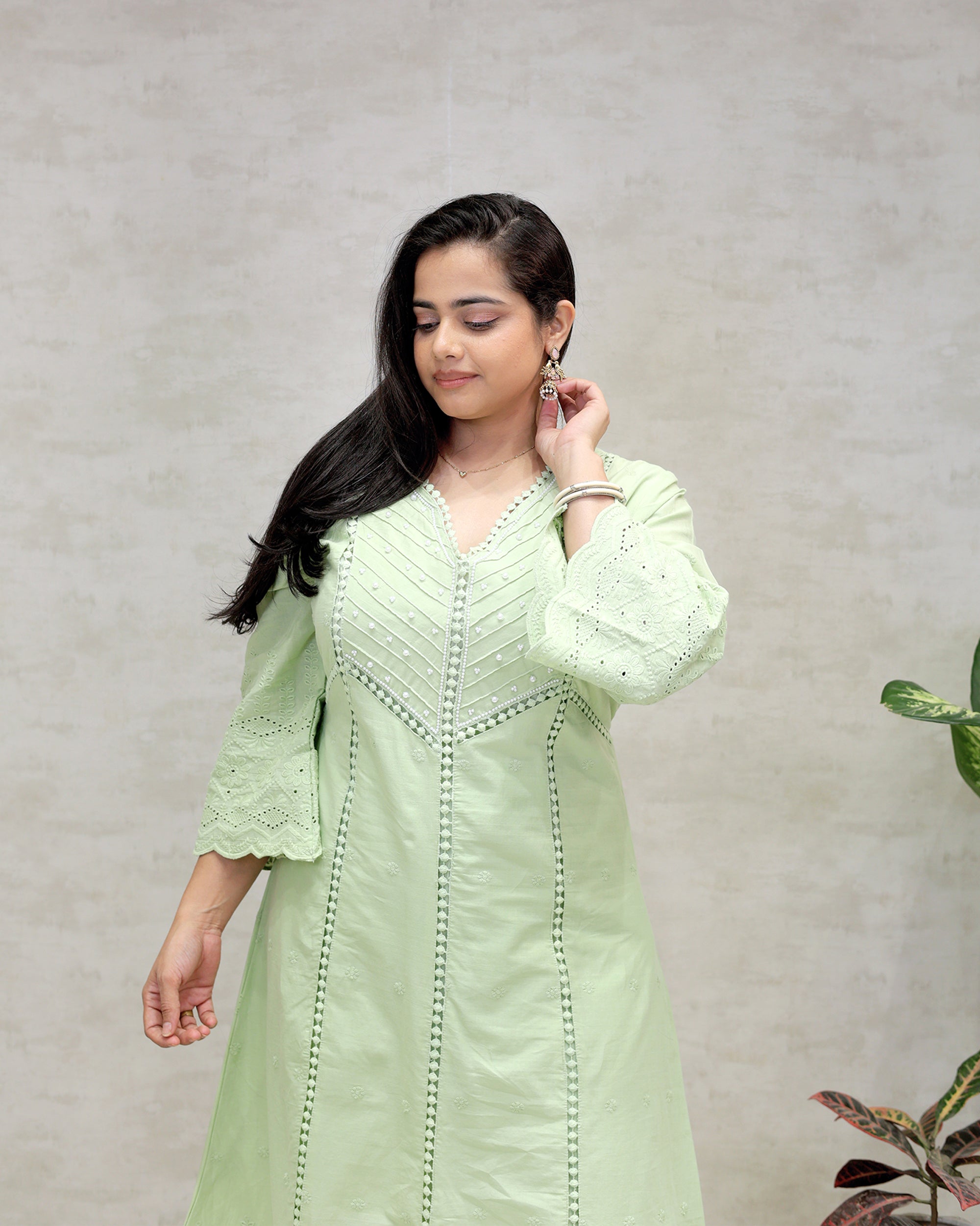 A-line Kurta Pintex Yoke with Pants Secondary image
