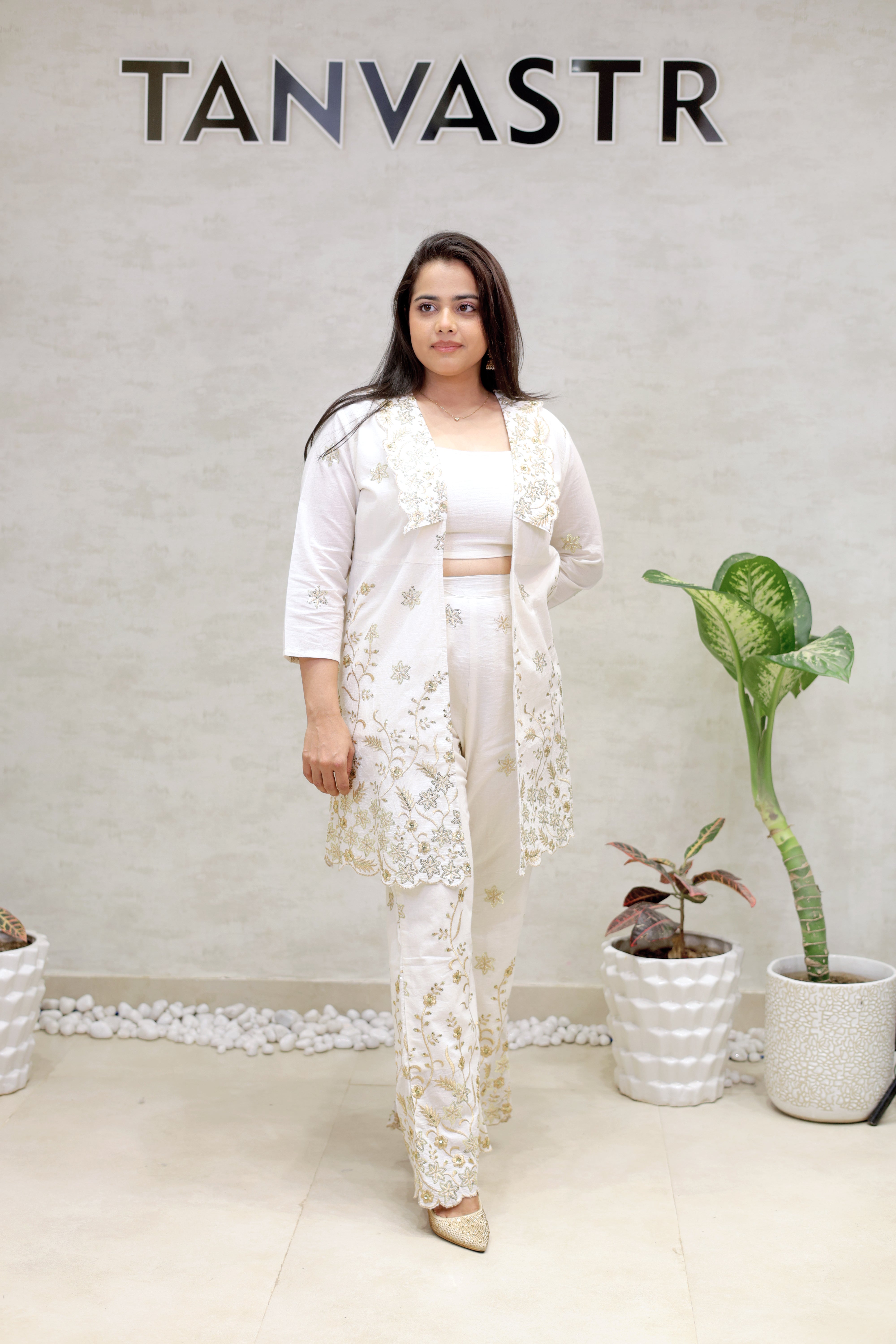 Embroidered Long Shrug Three Piece Set Secondary image
