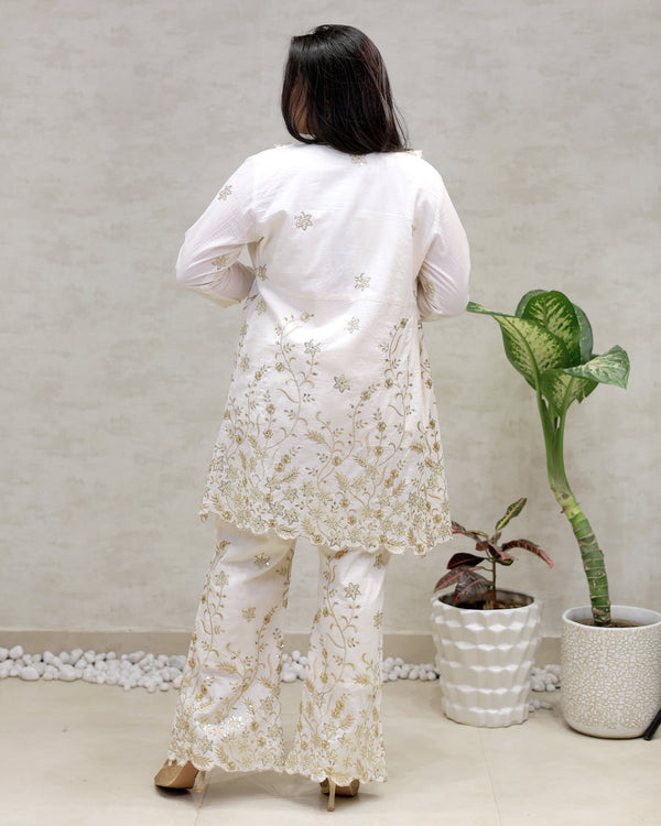 Embroidered Long Shrug Three Piece Set — view 2