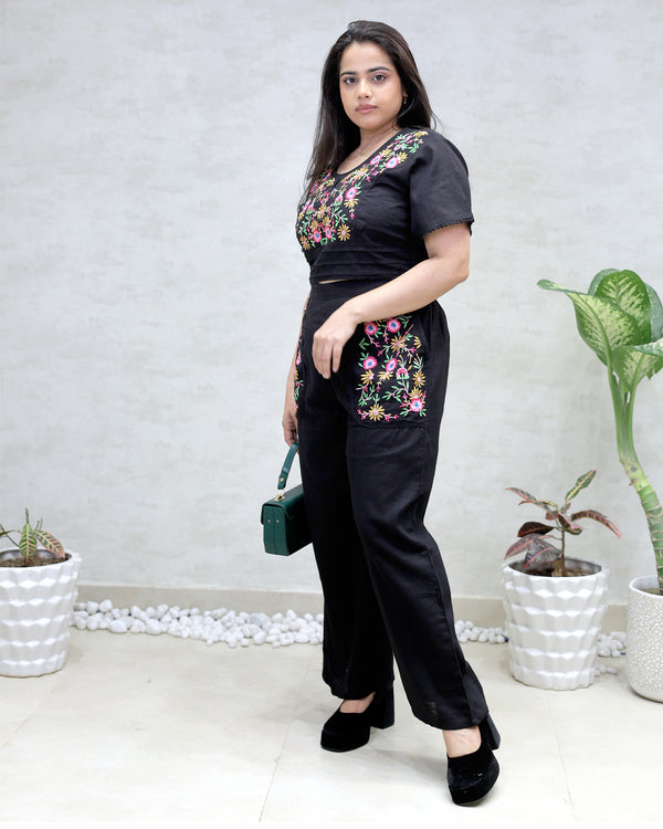 Floral Embroidered Crop Top with High Waisted Pants — view 2
