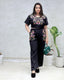 Floral Embroidered Crop Top with High Waisted Pants