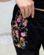 Floral Embroidered Crop Top with High Waisted Pants