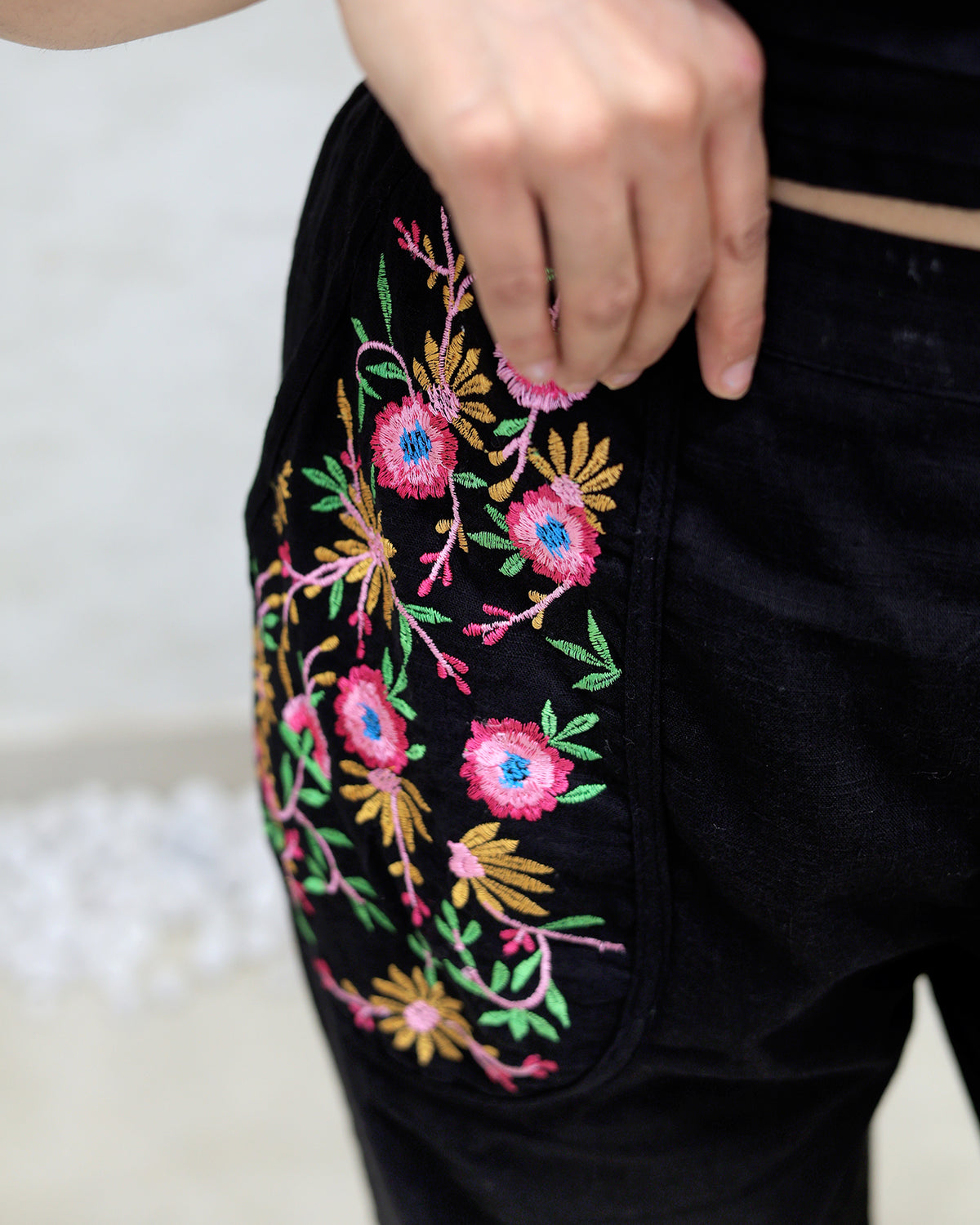 Floral Embroidered Crop Top with High Waisted Pants