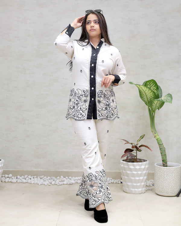 Applique Collar Shirt with Pants