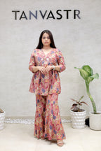 Floral Printed Peplum Kurta with Flared Pants