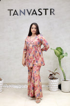 Floral Printed Peplum Kurta with Flared Pants
