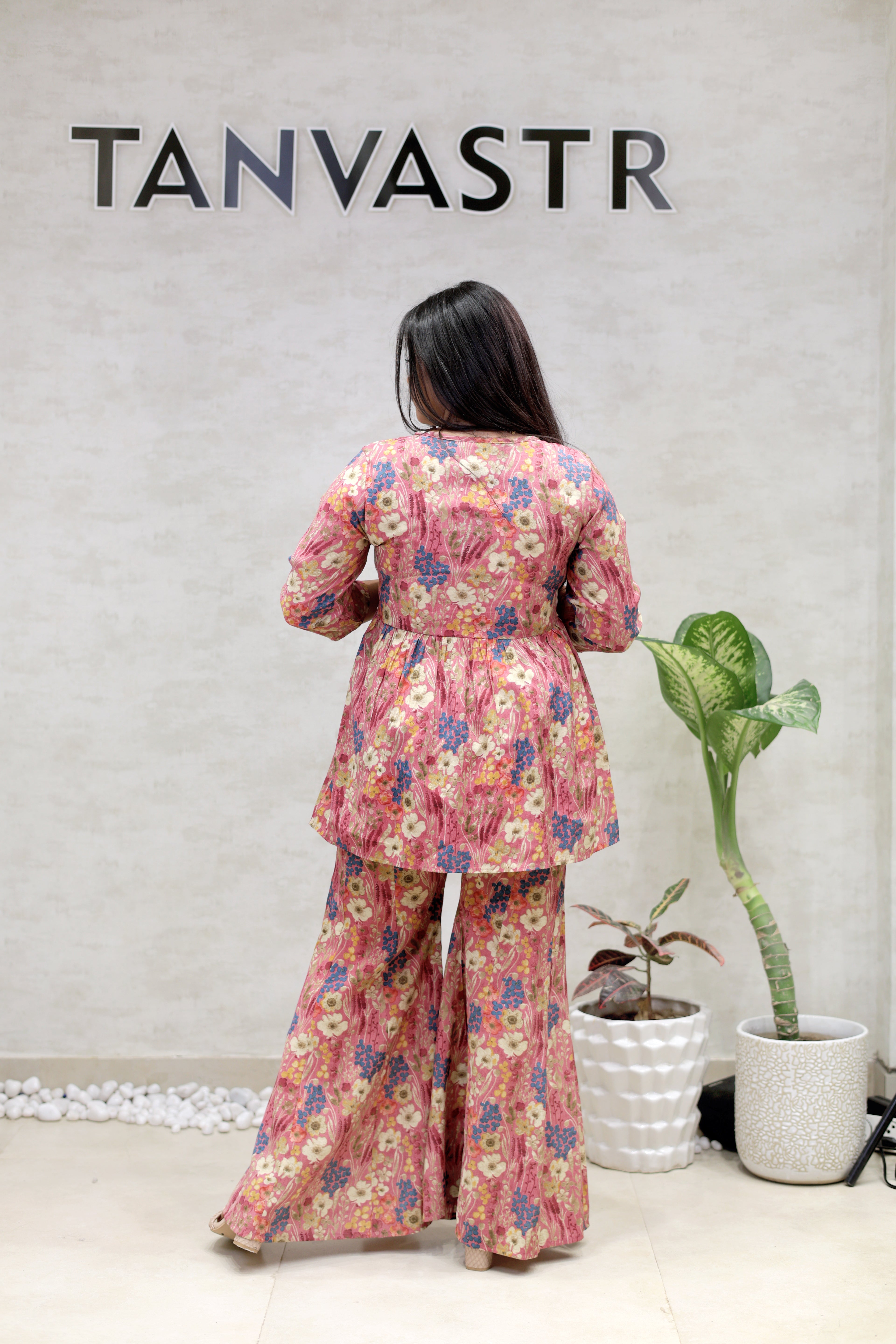 Floral Printed Peplum Kurta with Flared Pants