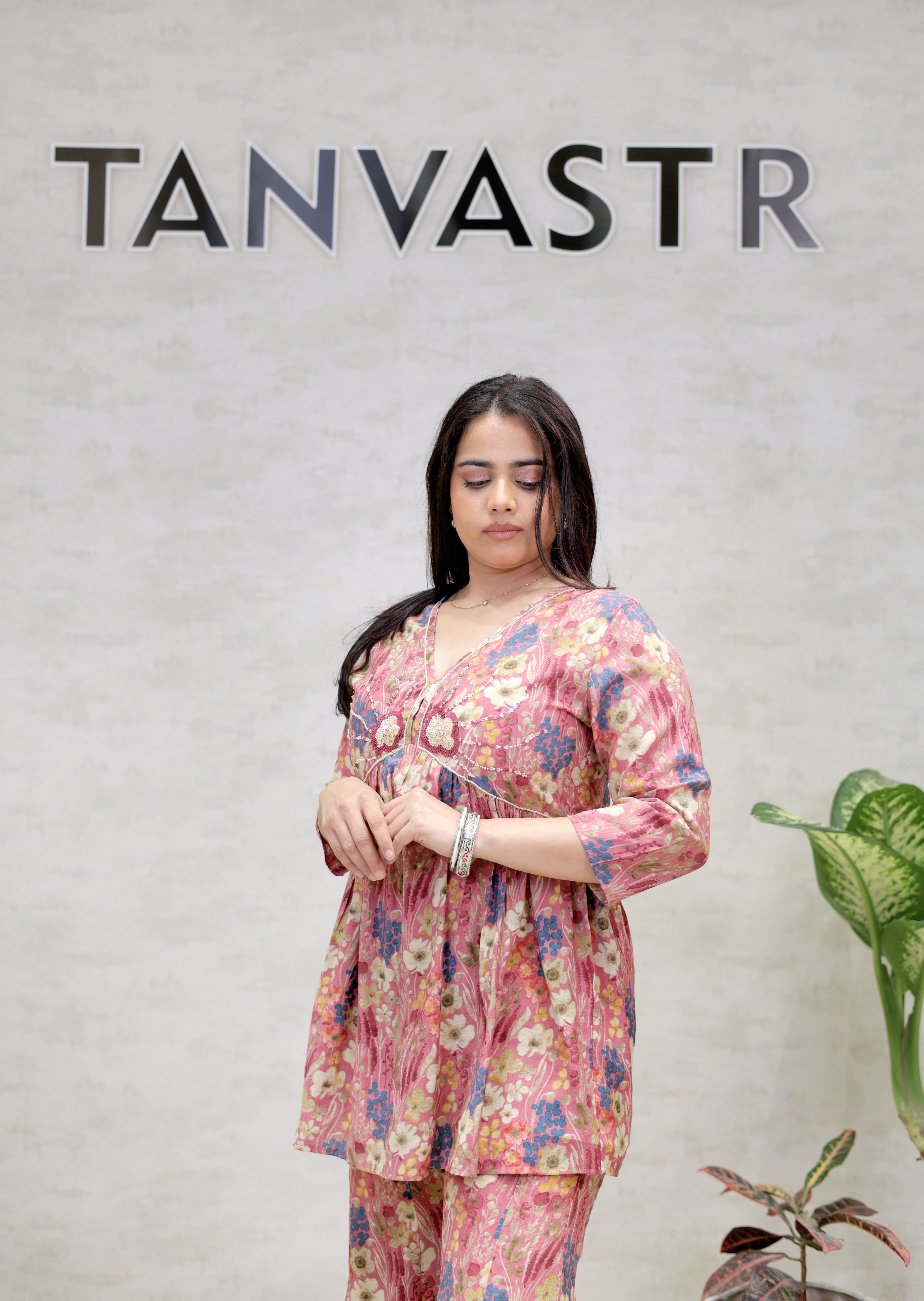 Floral Printed Peplum Kurta with Flared Pants