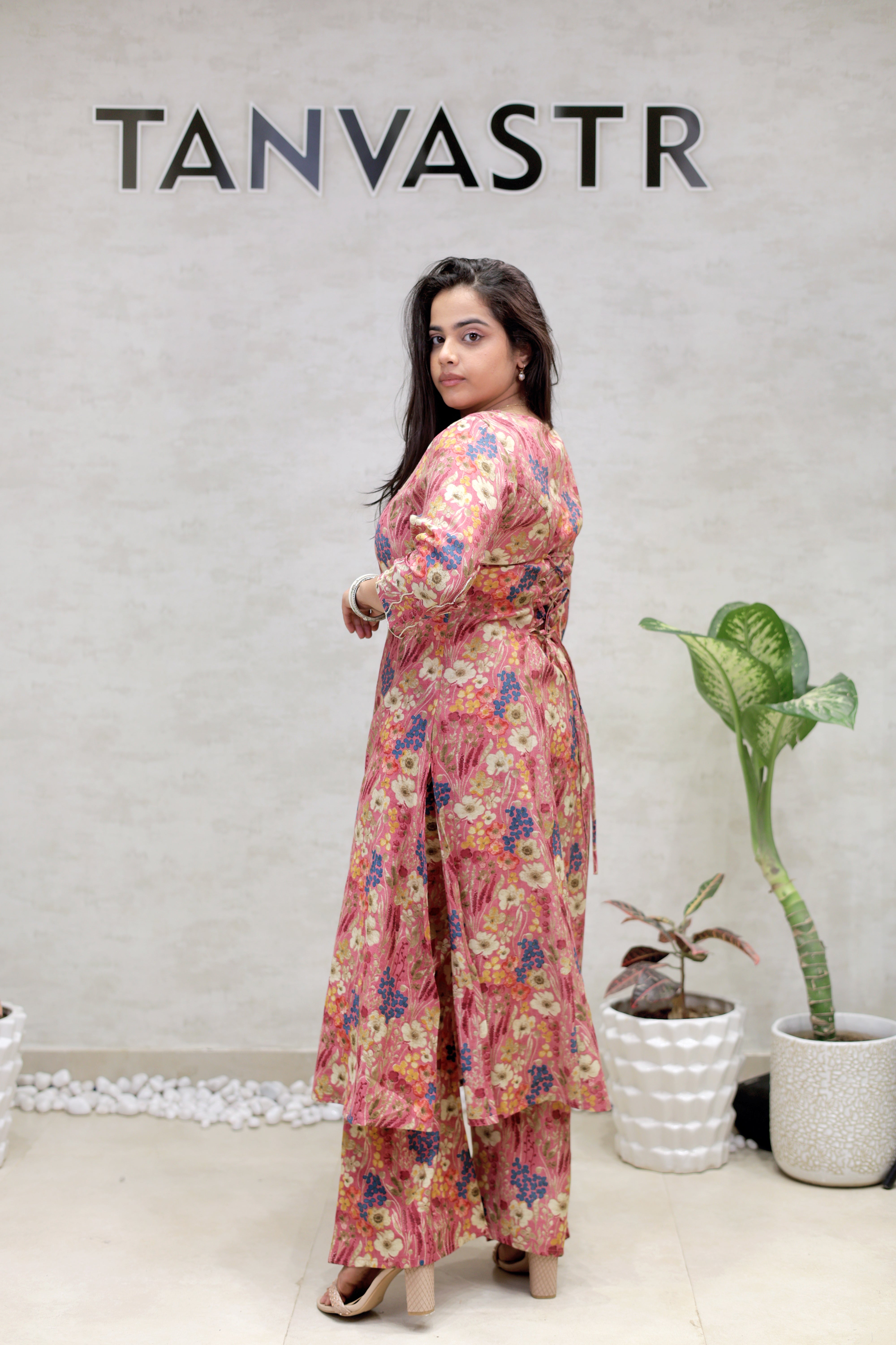 A-line Long Floral Beads HandWork