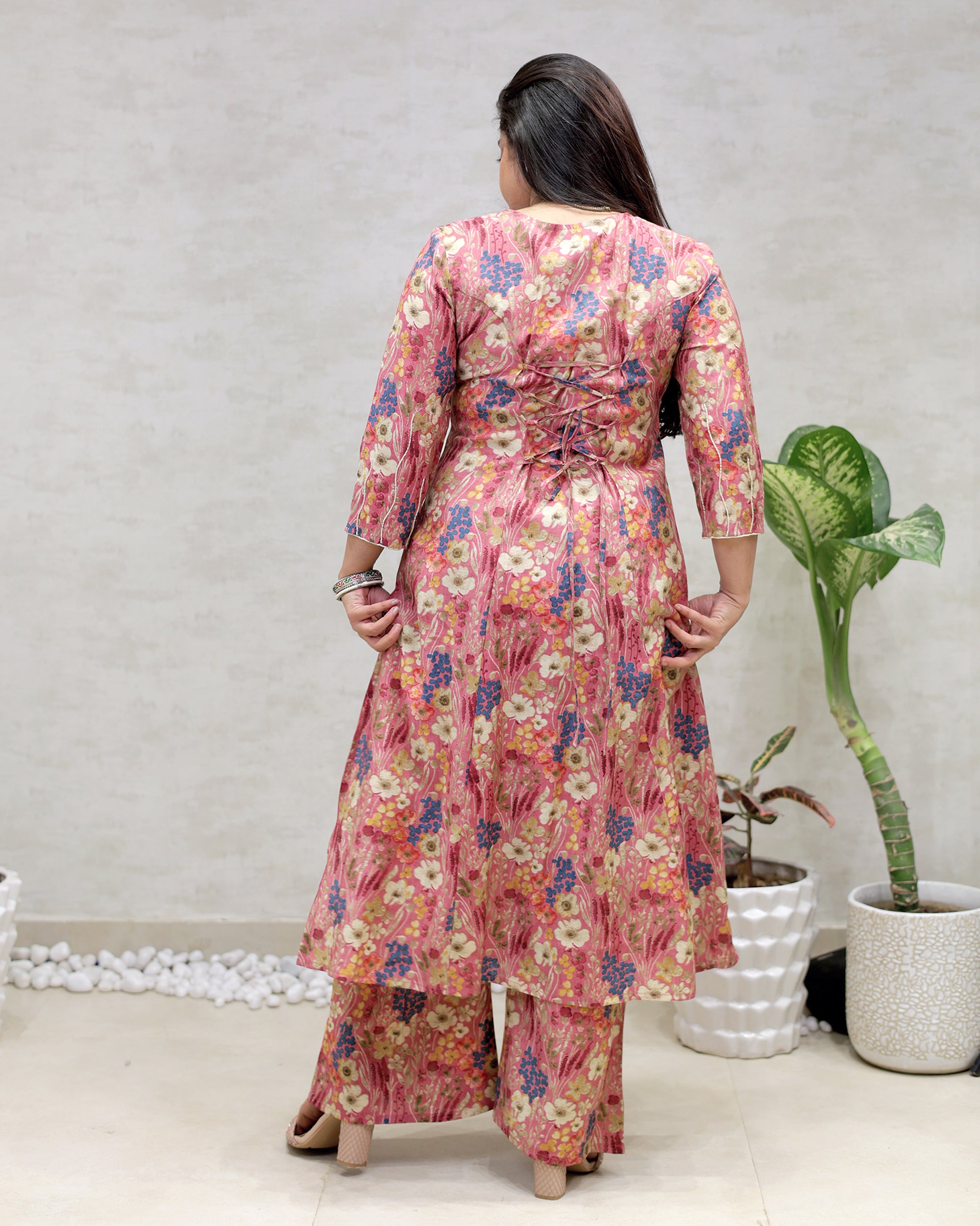 Floral Printed Long Kurta with Plazzo Pants