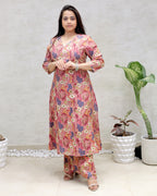 Floral Printed Long Kurta with Plazzo Pants
