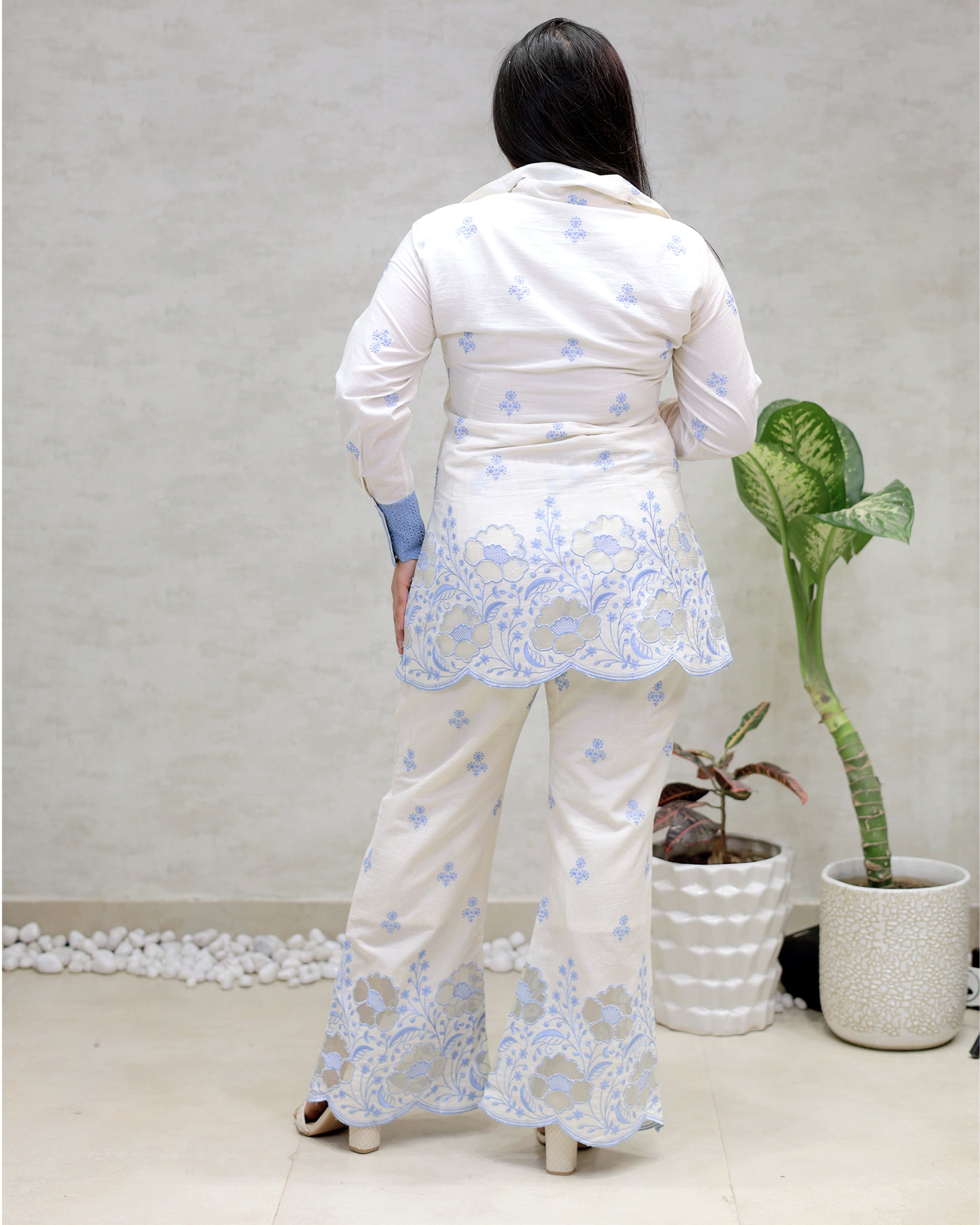 Applique Collar Shirt with Pants