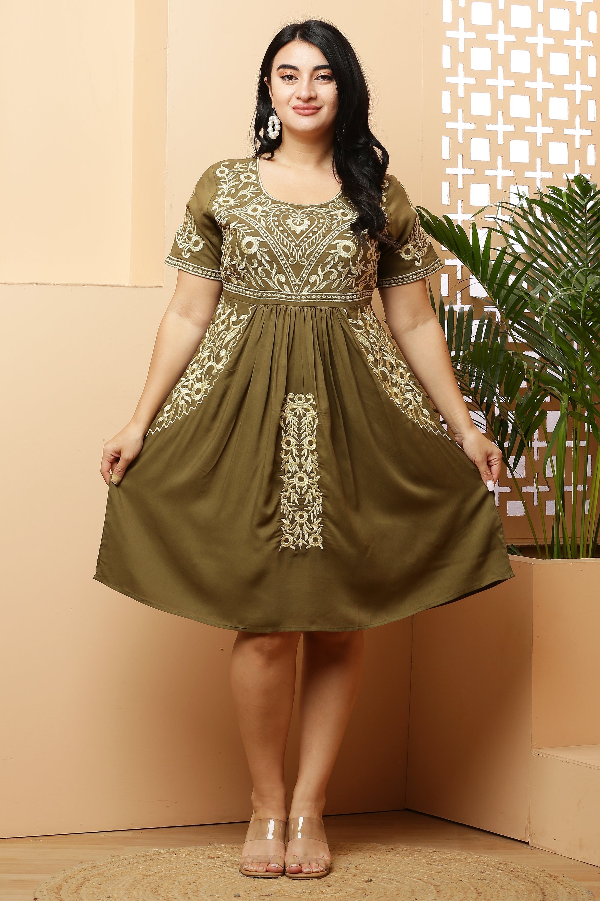 A-Line Yoke Embroidery Kurta Dress