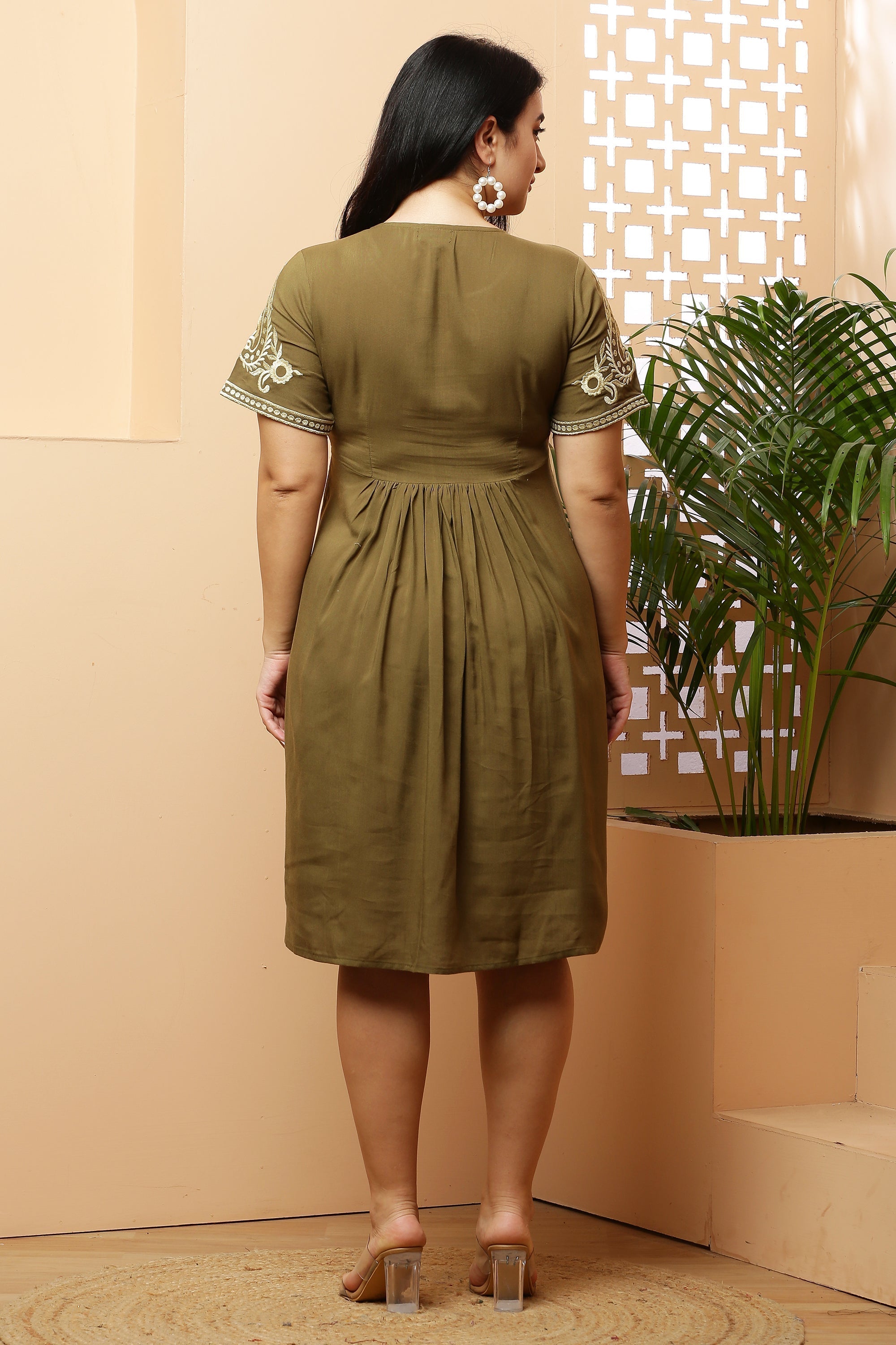 A-Line Yoke Embroidery Kurta Dress