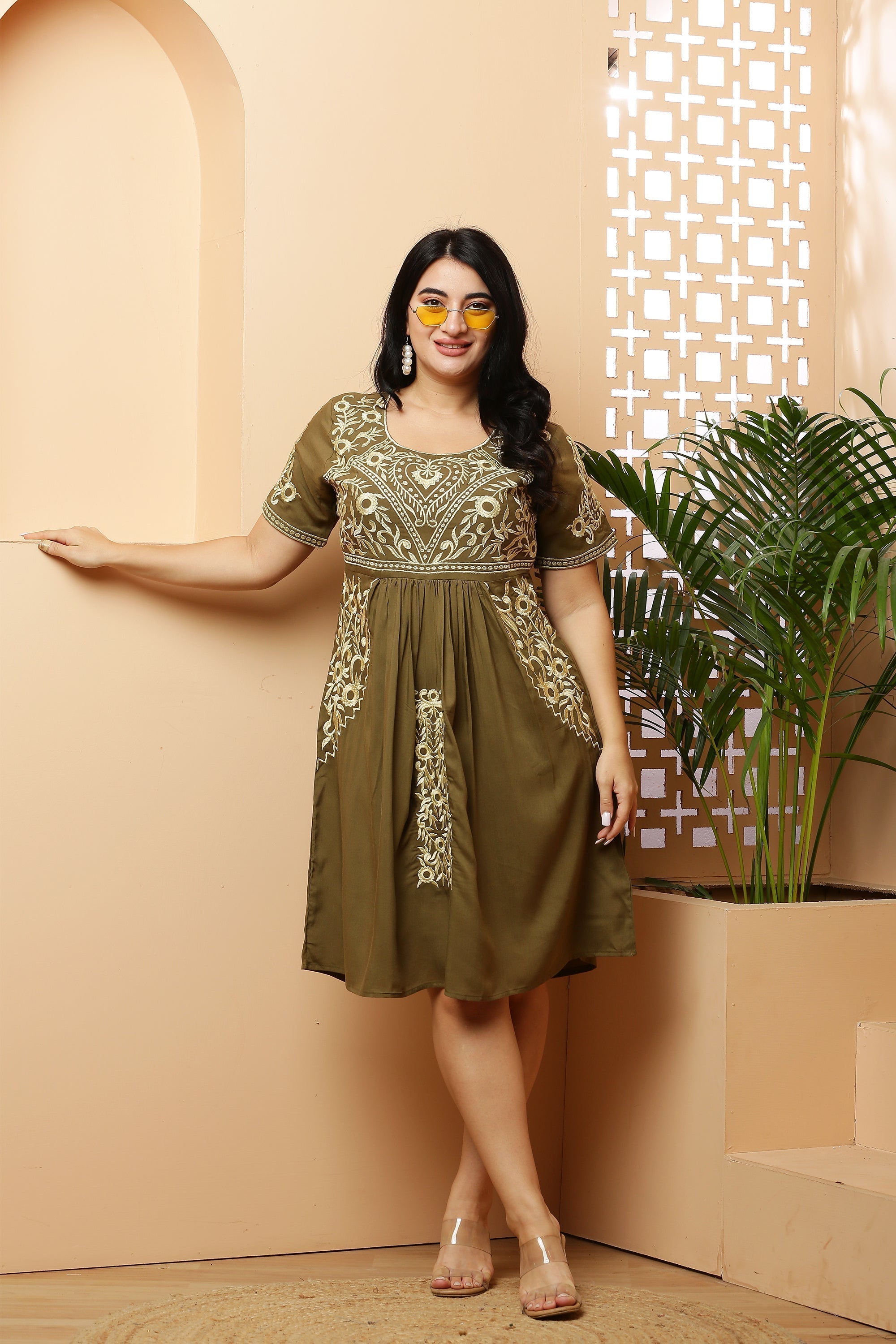 A-Line Yoke Embroidery Kurta Dress