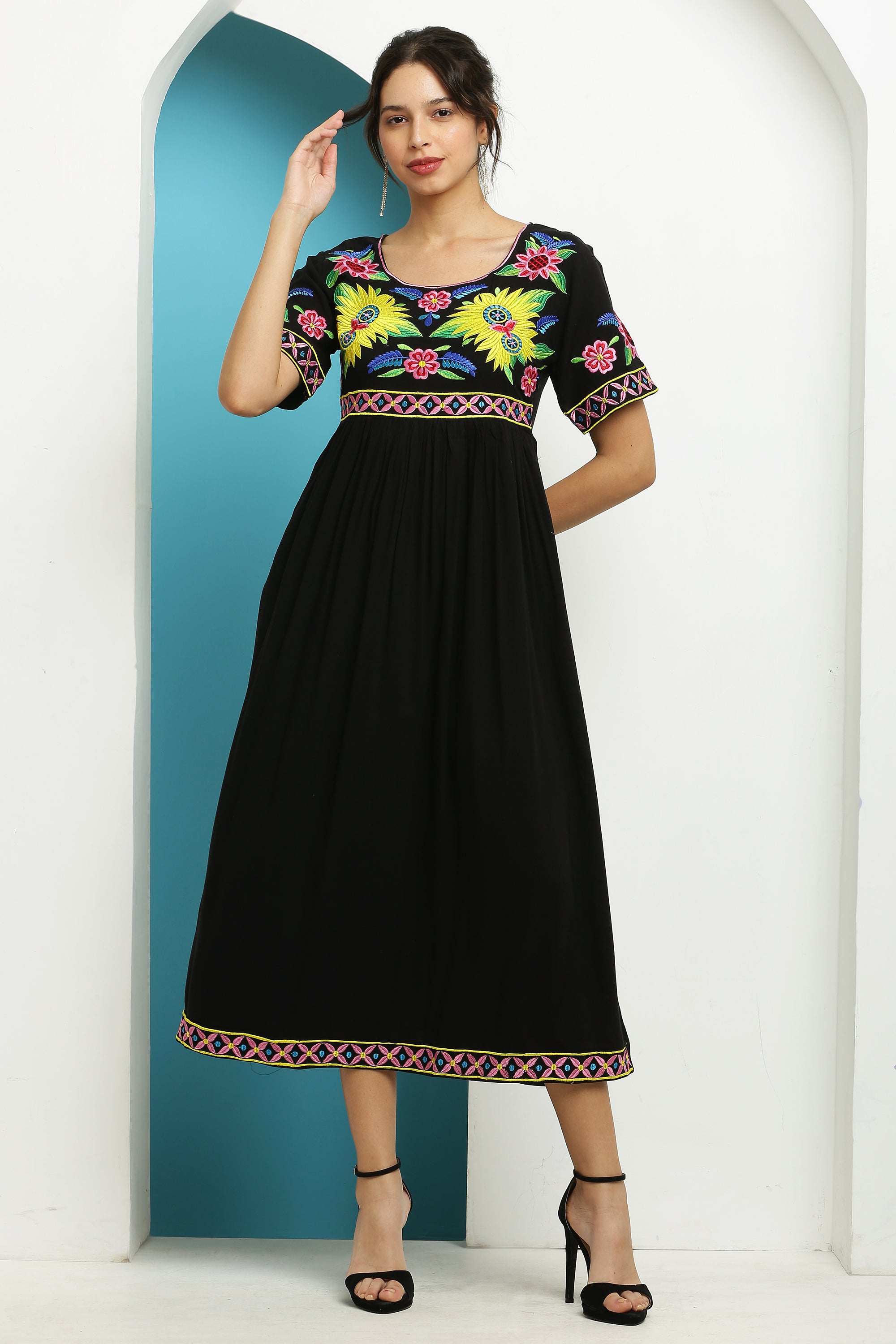 A-line Embroidered Kurta Dress