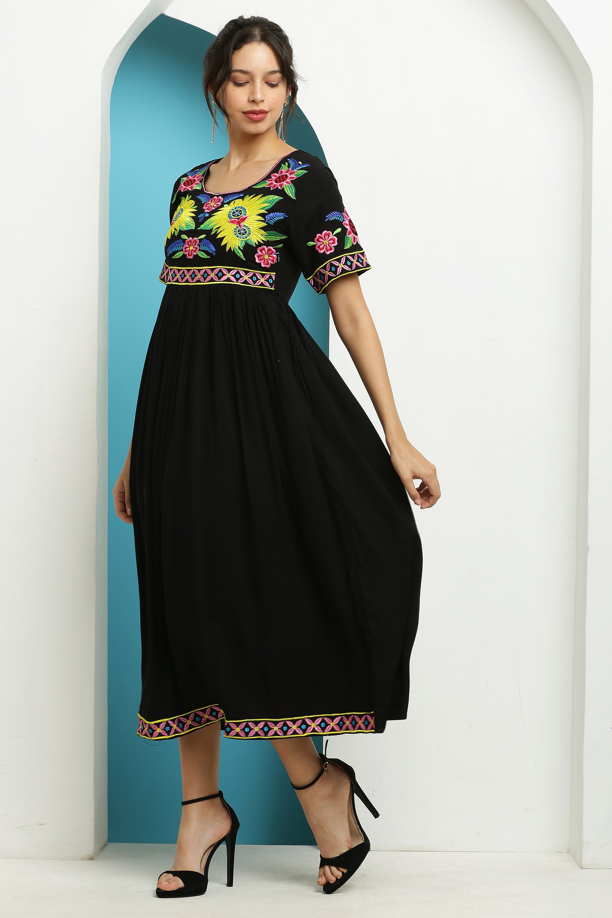 A-line Embroidered Kurta Dress