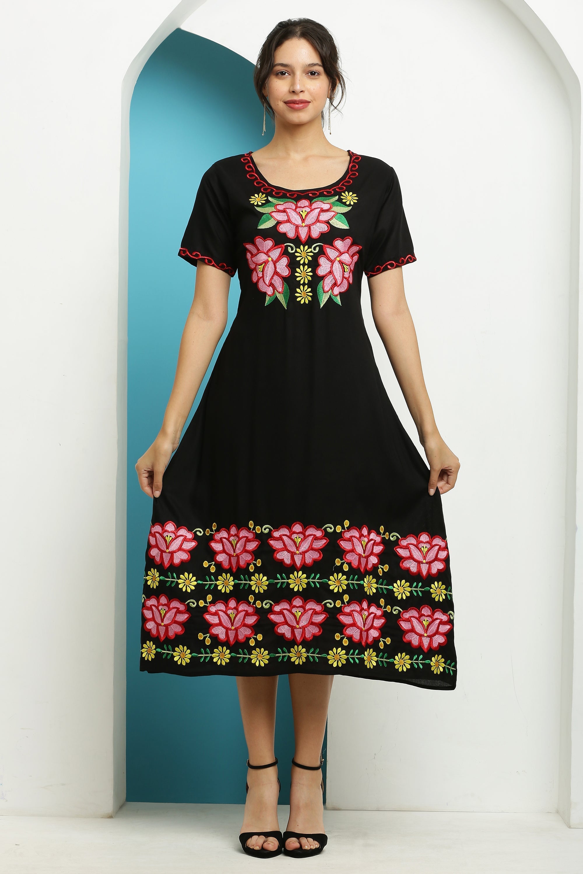 A-line Embroidered Kurta Dress