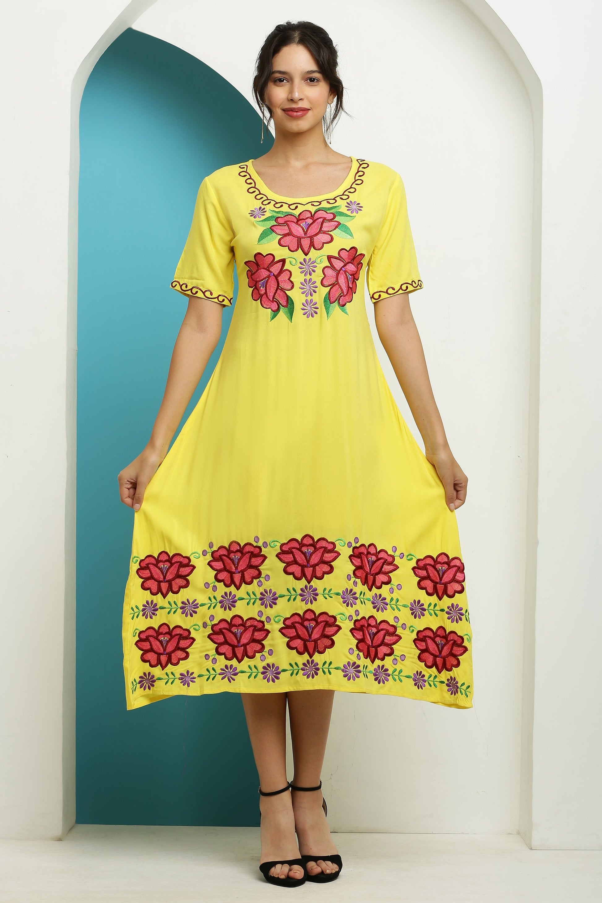 A-line Embroidered Kurta Dress