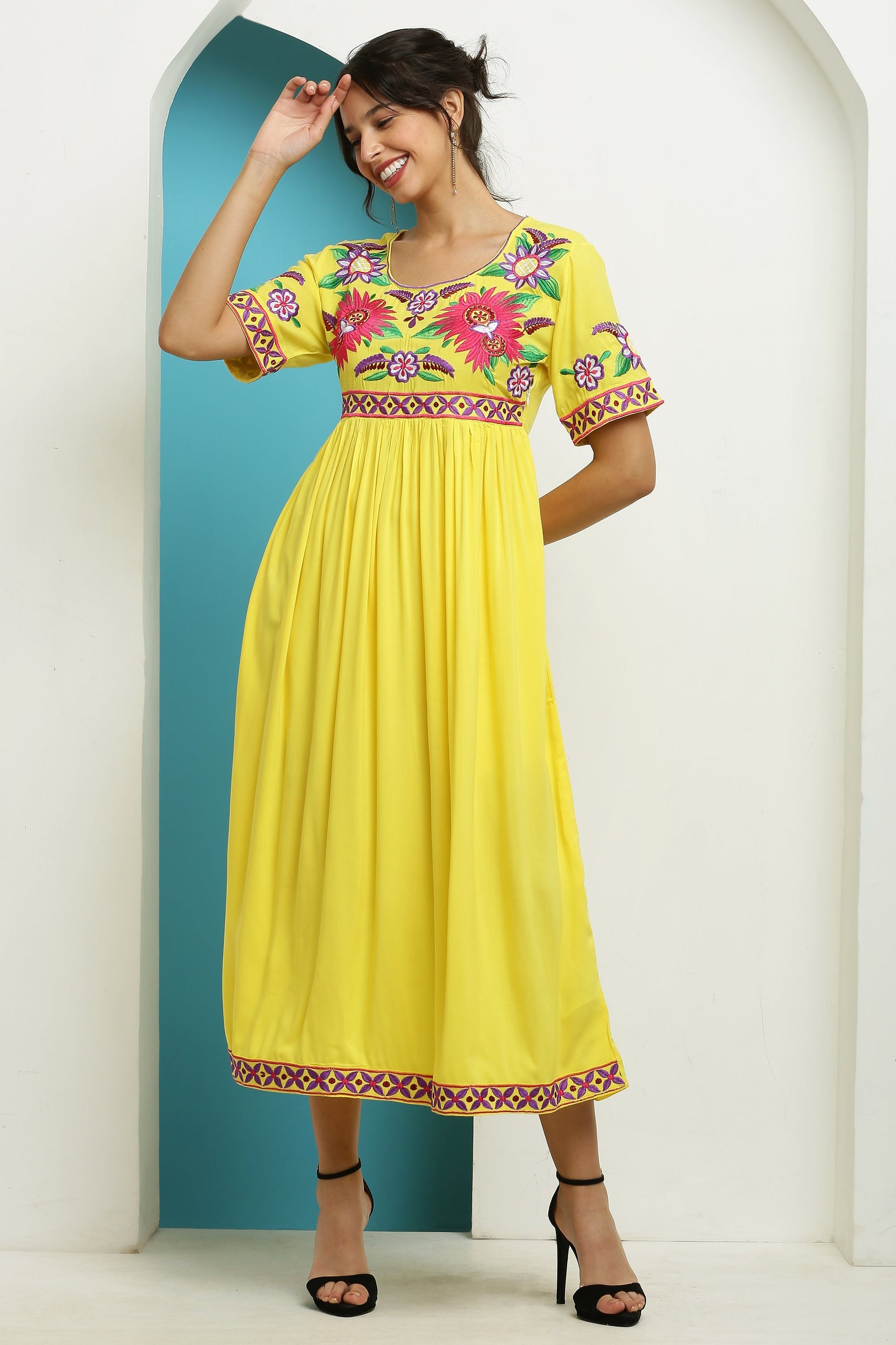 A-line Embroidered Kurta Dress