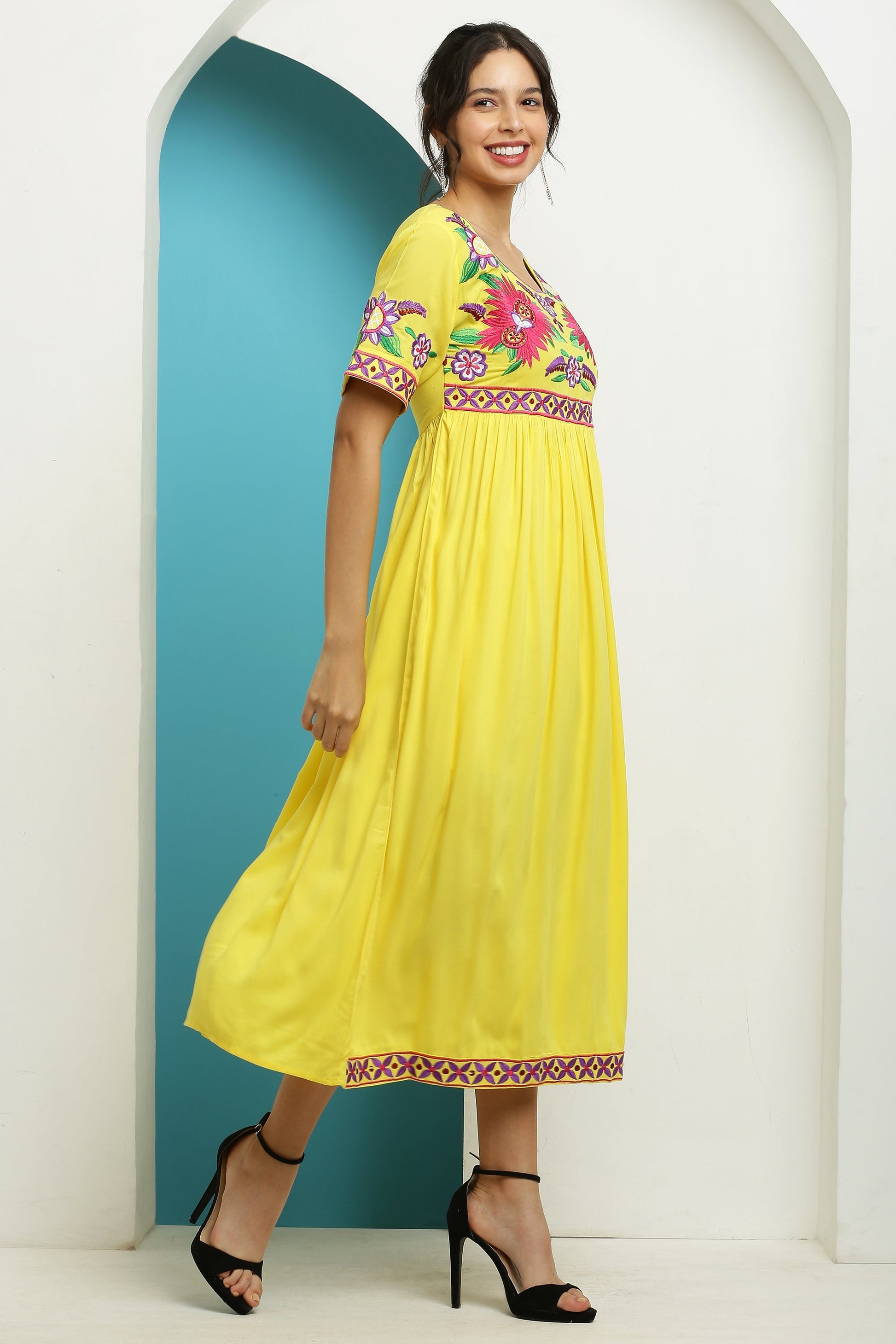 A-line Embroidered Kurta Dress