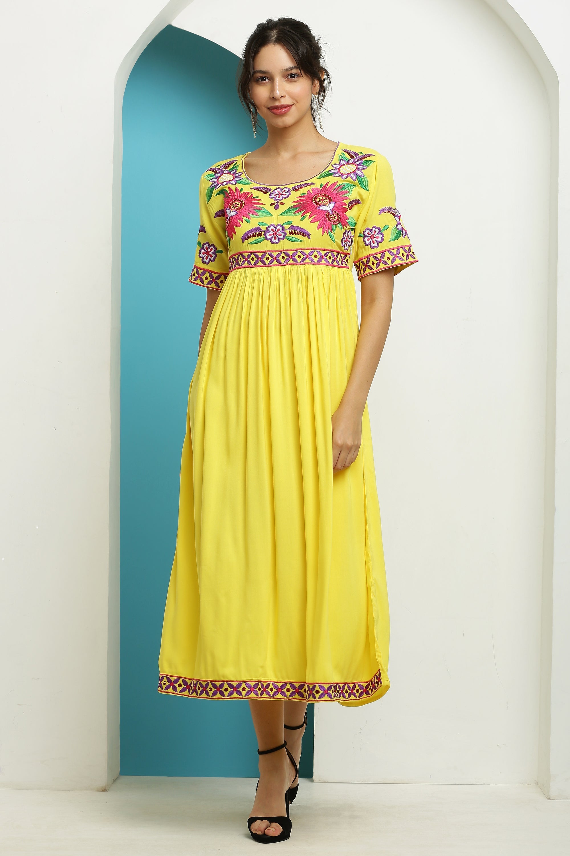 A-line Embroidered Kurta Dress