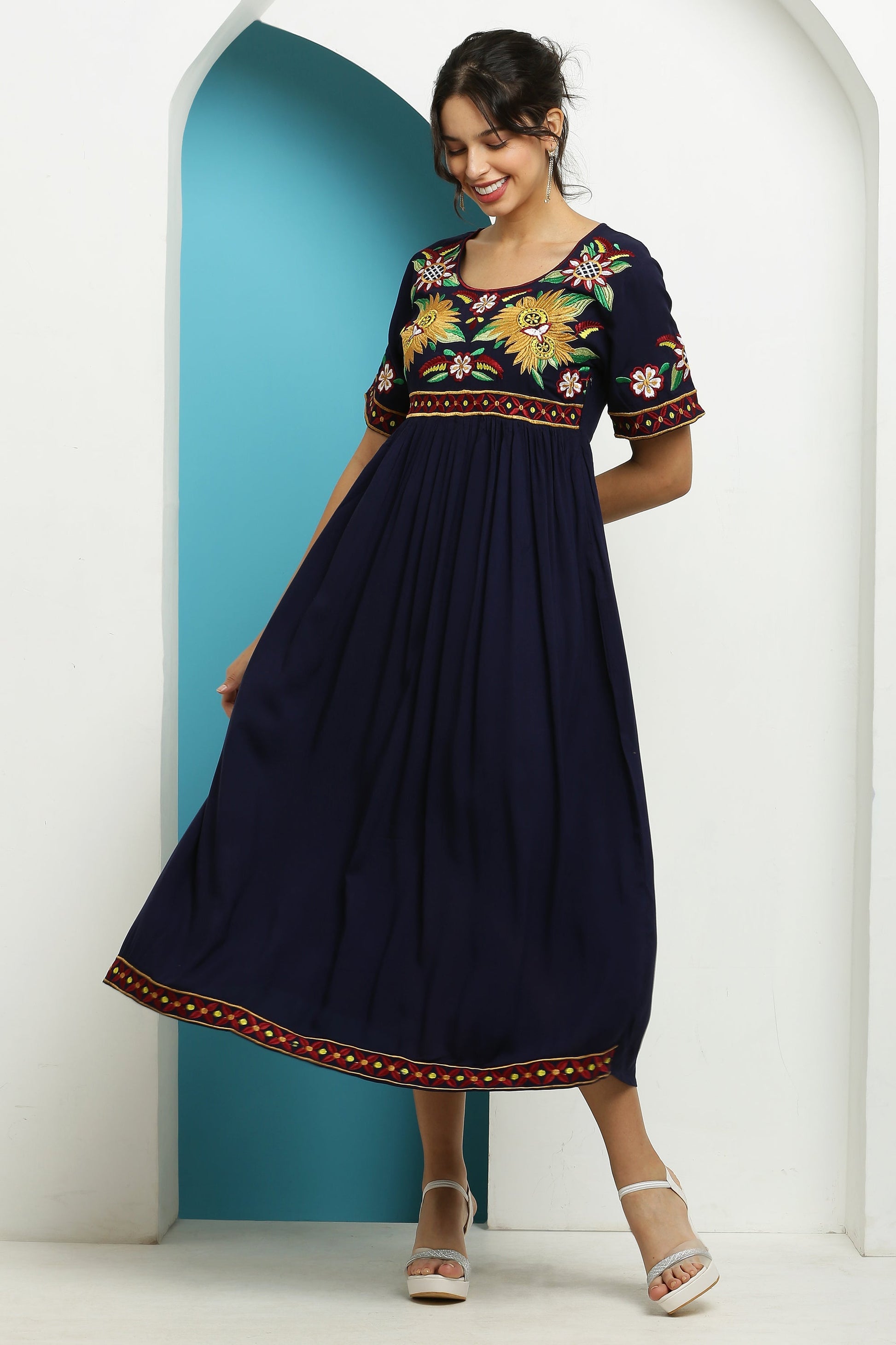 A-line Embroidered Kurta Dress