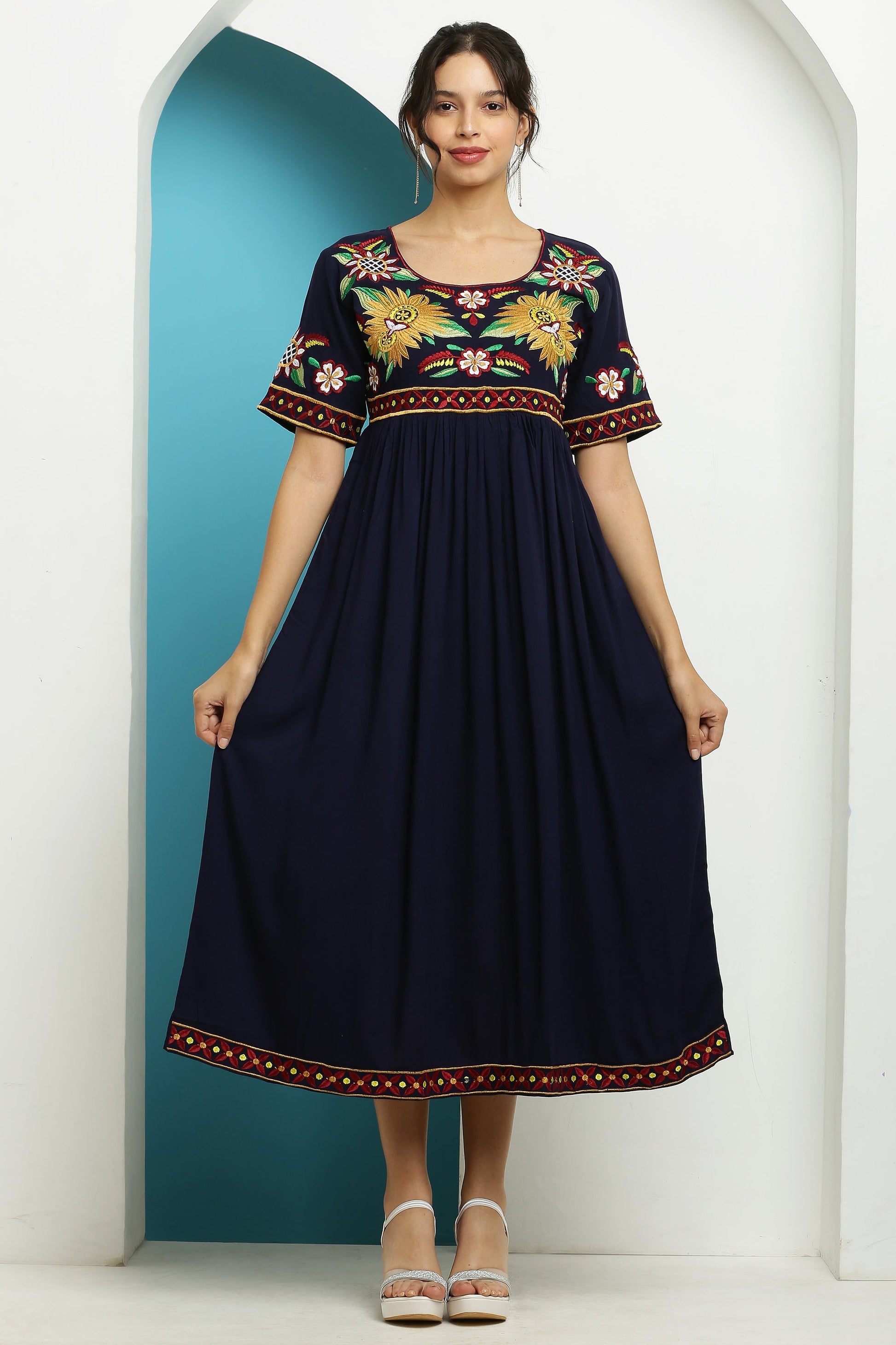 A-line Embroidered Kurta Dress