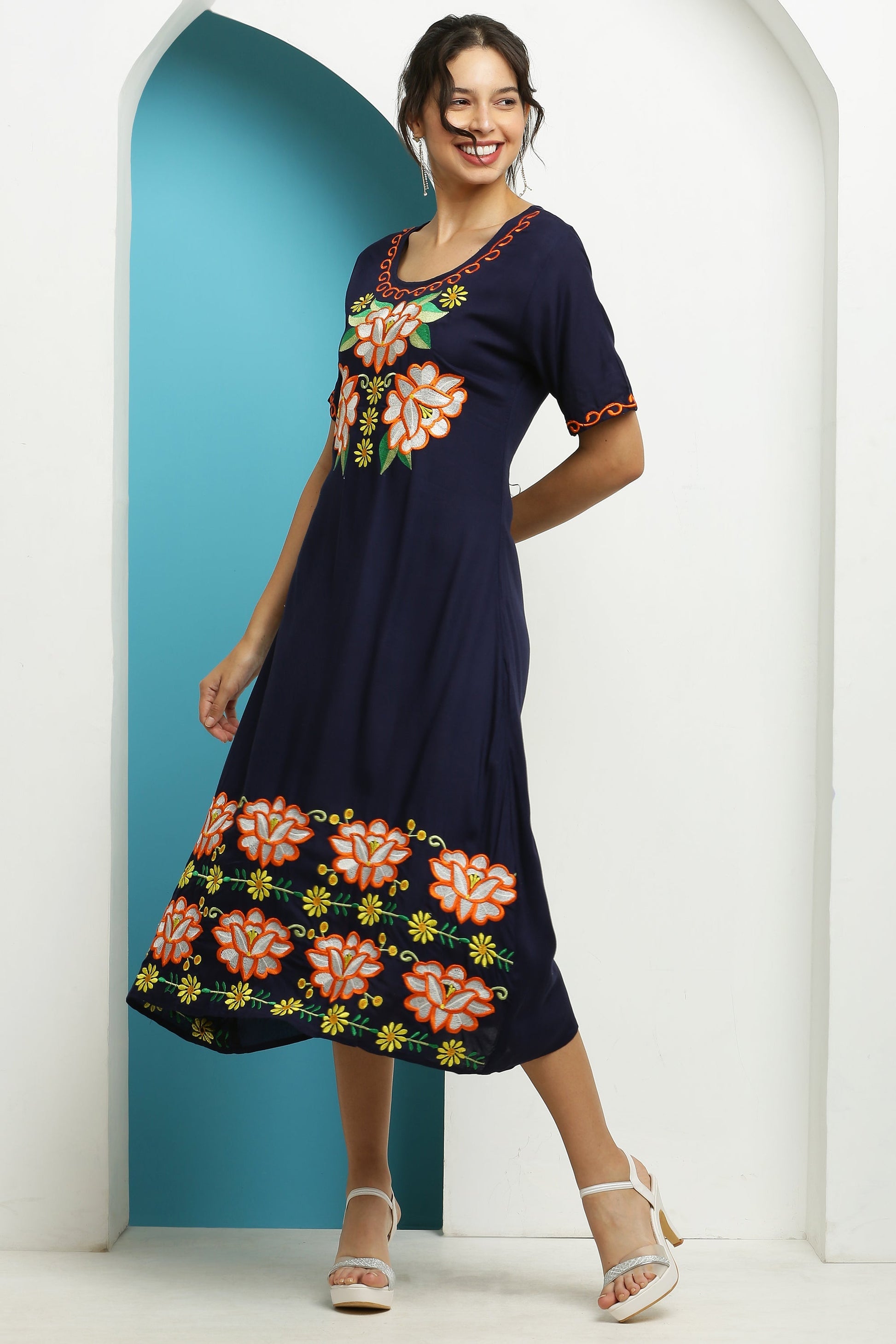 A-line Embroidered Kurta Dress