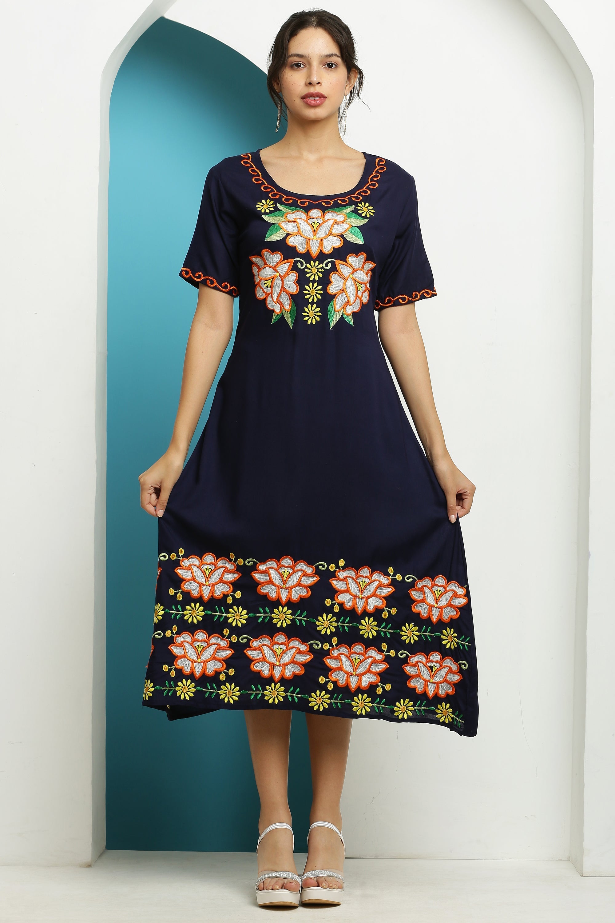 A-line Embroidered Kurta Dress