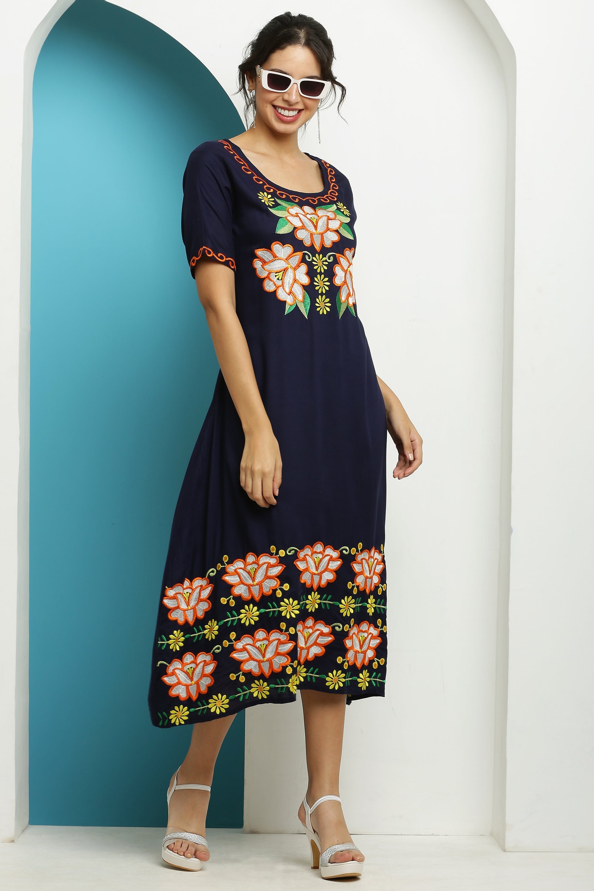 A-line Embroidered Kurta Dress