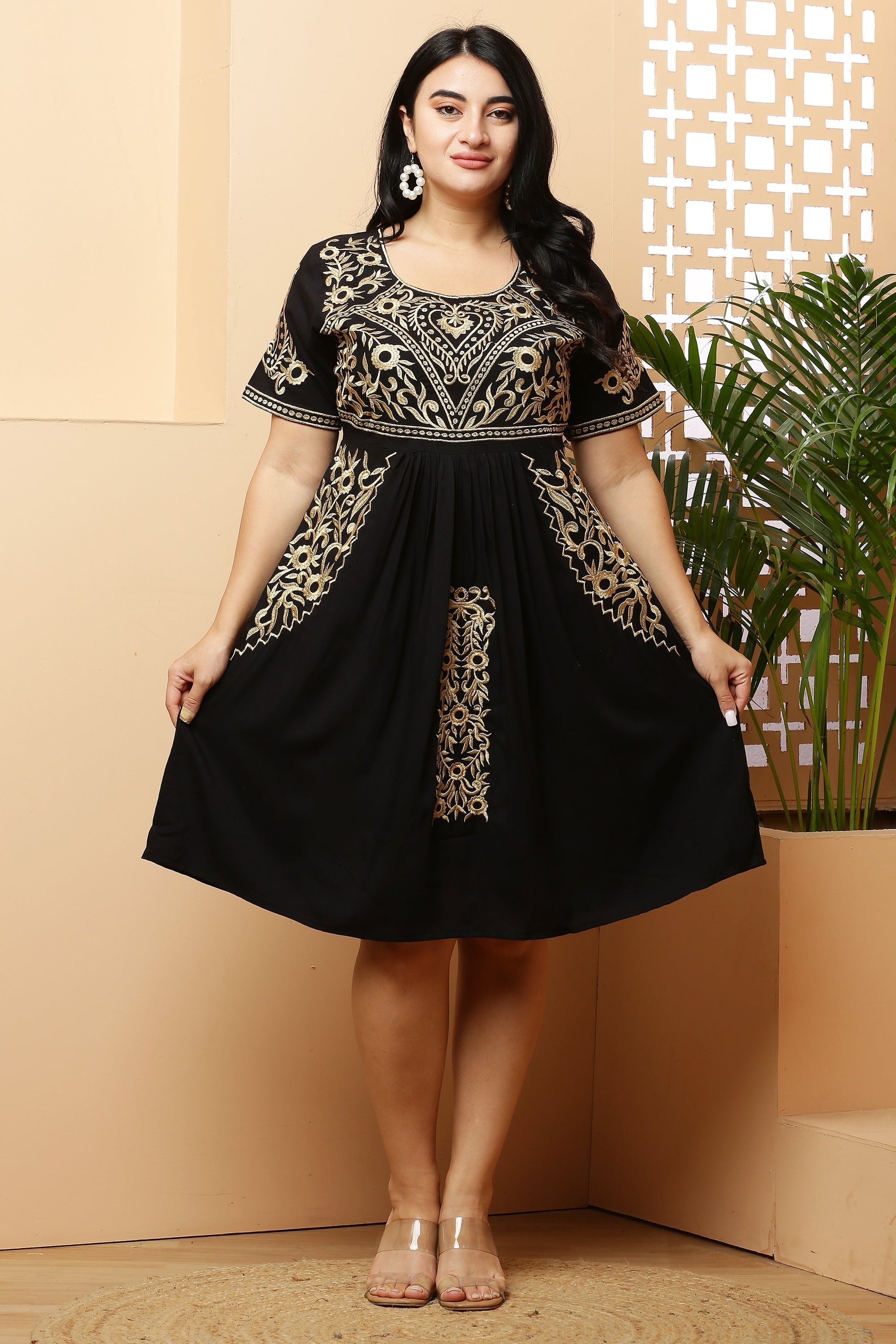 A-Line Yoke Embroidery Kurta Dress